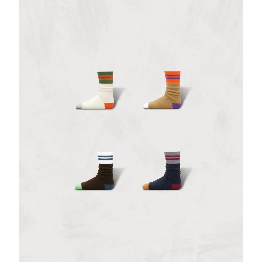 【SHOWATABE｜ショウワタベ】Alpaca Boucle Socks | Stripes　ソックス　靴下　エクリュ　モカ　ダークブラウン　ネイビー【sw20】 | 