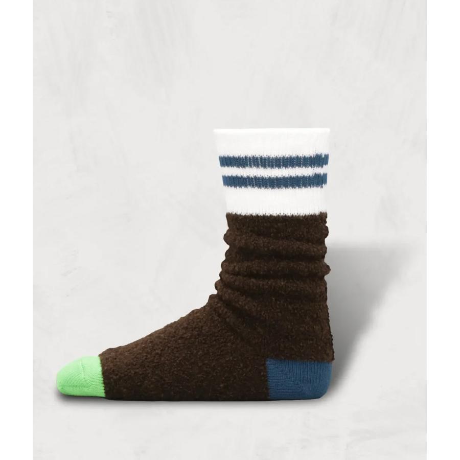 【SHOWATABE｜ショウワタベ】Alpaca Boucle Socks | Stripes　ソックス　靴下　エクリュ　モカ　ダークブラウン　ネイビー【sw20】 |  | 01