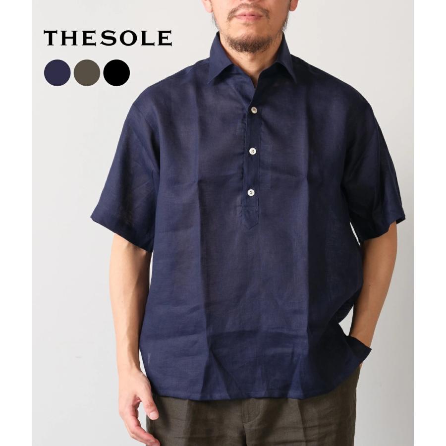 【THE SOLE｜ザソール】フレンチリネン オープンカラー プルオーバーシャツ オリーブ ネイビー ブラック リネン リラックス 吸放湿性 速乾【TSHA1】 | 
