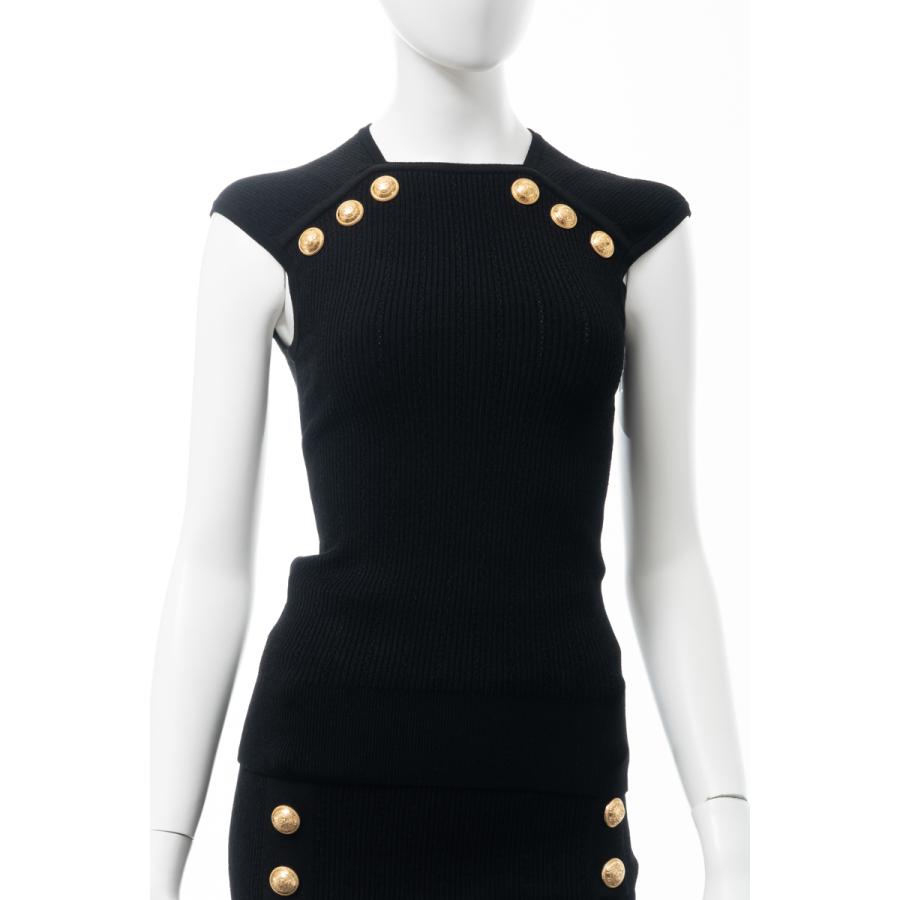 バルマン トップ ノースリーブ ニットトップスス レディース WF1AL000 K211 ブラック BALMAIN 2021年秋冬新作
