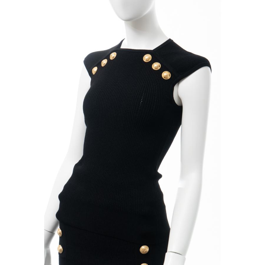 【アウトレット品】 バルマン トップ ノースリーブ ニットトップスス レディース WF1AL000 K211 ブラック BALMAIN 2021年秋冬新作 【RIZ1269761333】(46200円)