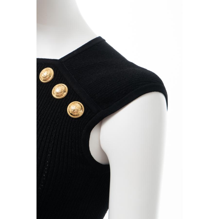 【アウトレット品】 バルマン トップ ノースリーブ ニットトップスス レディース WF1AL000 K211 ブラック BALMAIN 2021年秋冬新作 【RIZ1269761333】(46200円)