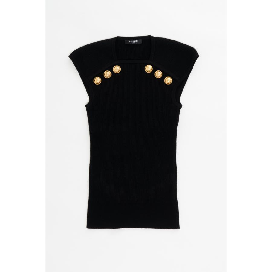 【アウトレット品】 バルマン トップ ノースリーブ ニットトップスス レディース WF1AL000 K211 ブラック BALMAIN 2021年秋冬新作 【RIZ1269761333】(46200円)