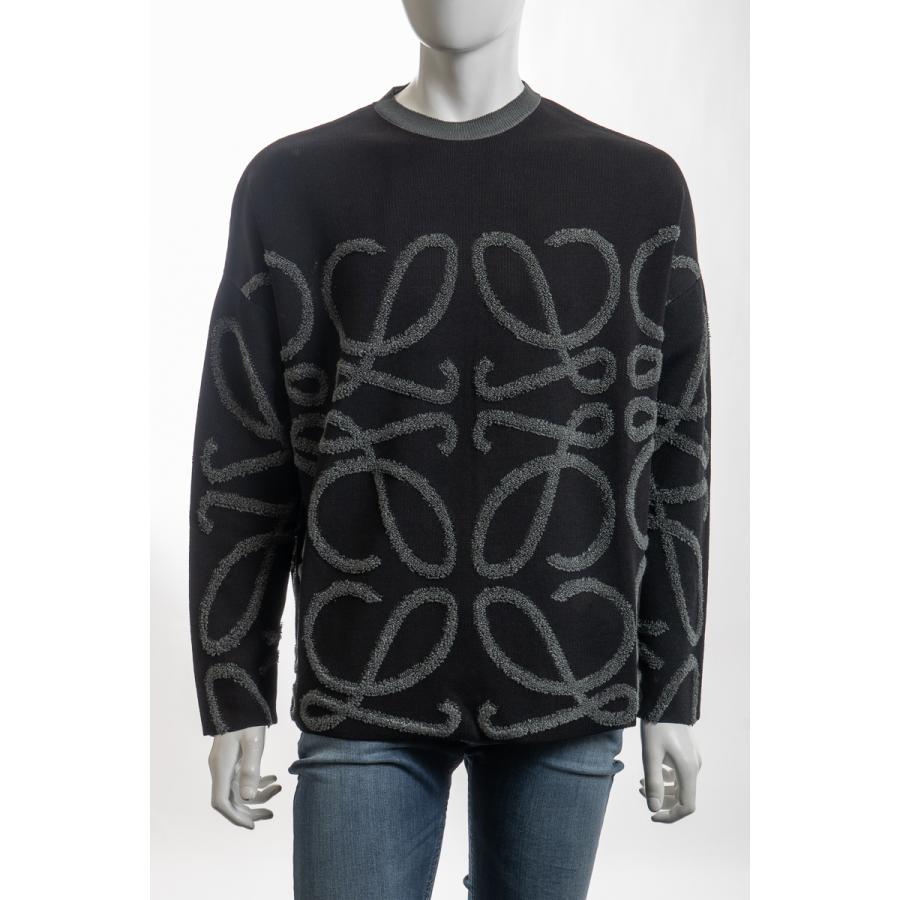 ロエベ セーター ニット 丸首 クルーネック H526Y14KAS ストライプセーター リラックスフィット メンズ H526Y14KAS ブラック Loewe 2022年春夏新作