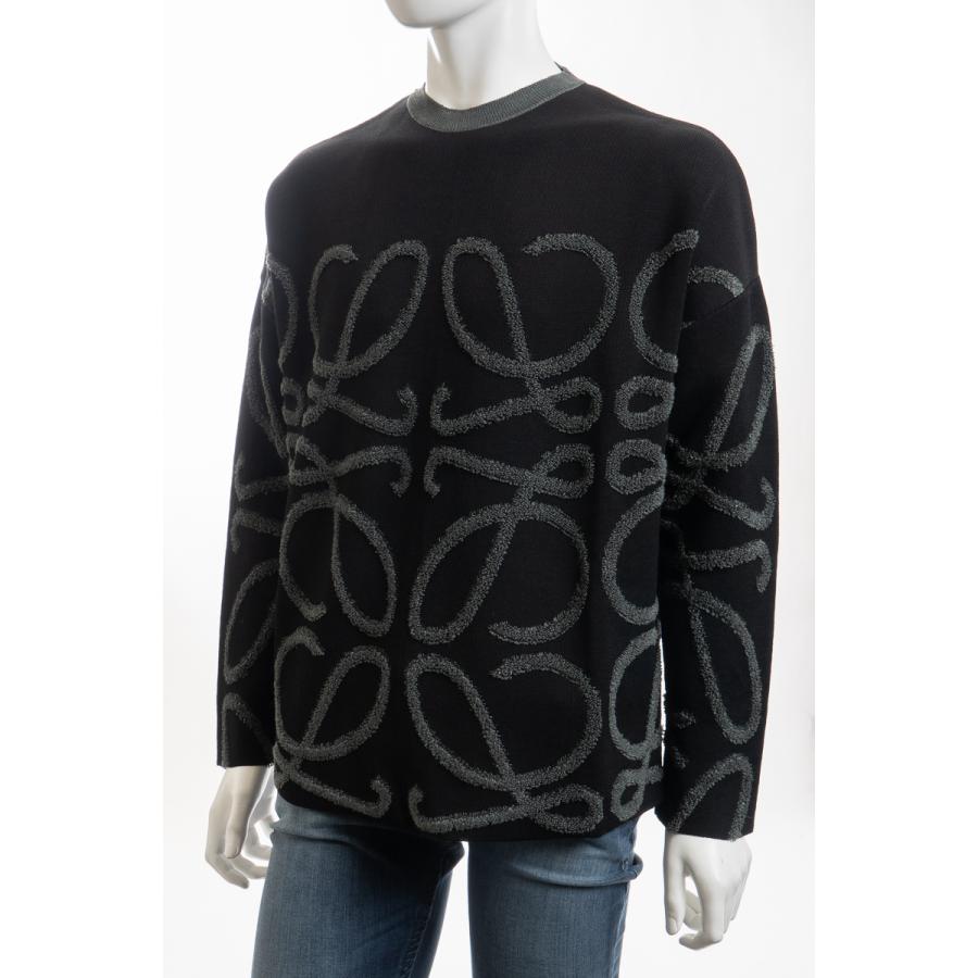 中古品 ロエベ セーター ニット 丸首 クルーネック H526Y14KAS ストライプセーター リラックスフィット メンズ H526Y14KAS ブラック Loewe 2022年春夏新作 【OCQ1543060776】(56144円)