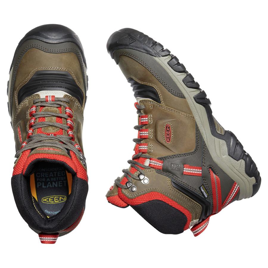 キーン KEEN Mens Ridge Flex Mid WP Dark Olive/Ketchup :061-221470