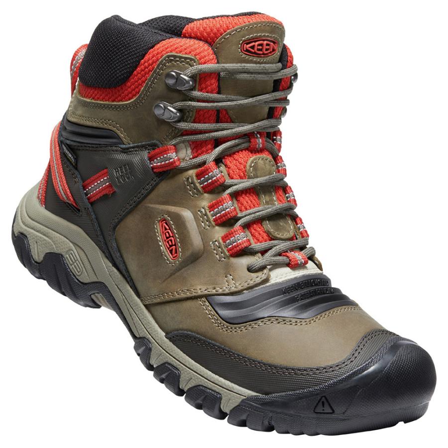 キーン KEEN Mens Ridge Flex Mid WP Dark Olive/Ketchup :061-221470
