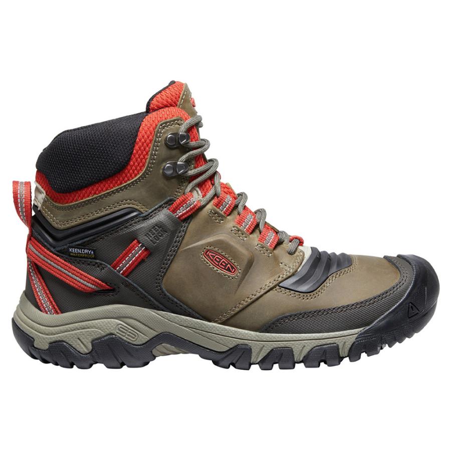 キーン KEEN Mens Ridge Flex Mid WP Dark Olive/Ketchup :061-221470