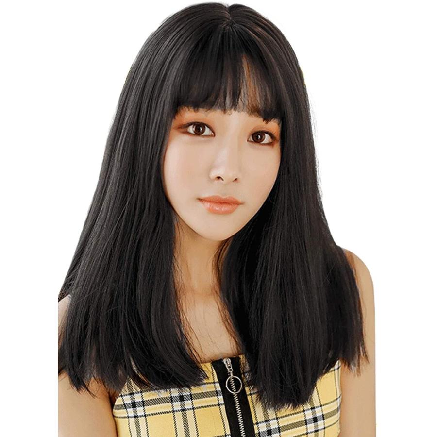 輝い メンズアクセサリー ウィッグ ミディアム フルウィッグ セミロング レディース かつら ロング ストレート 自然 Wig ぱっつん前髪 小顔 原宿系 可愛い ネット付き Www Virginiawaldenford Com