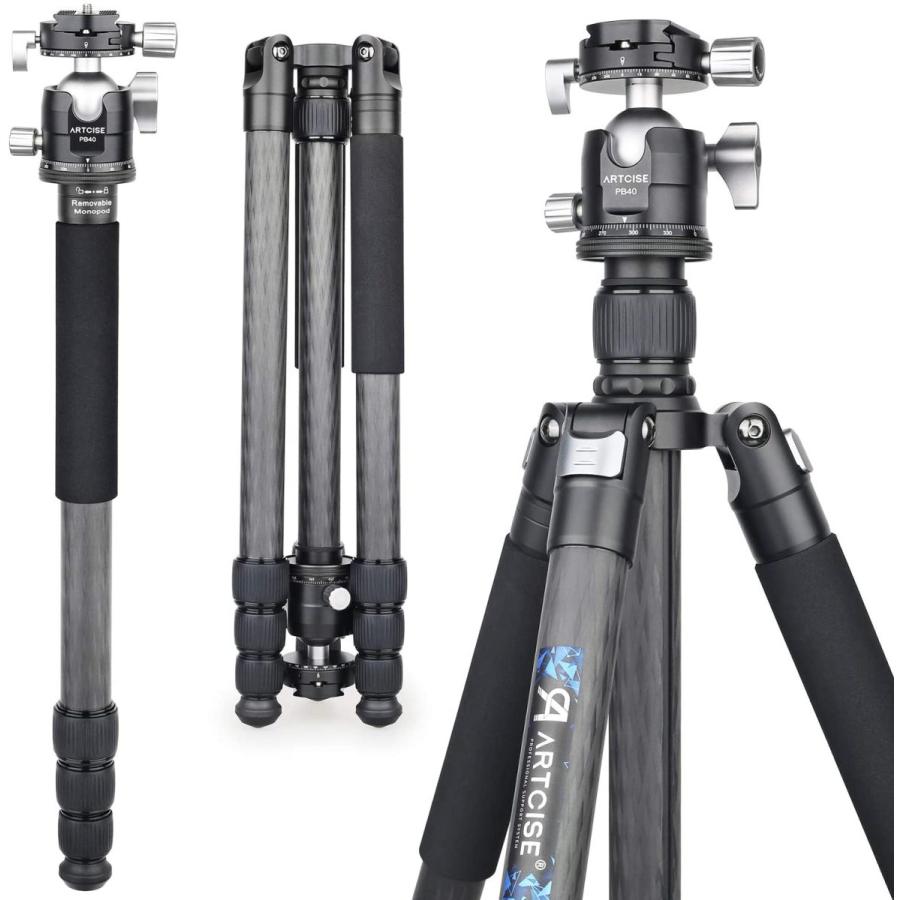 カメラ カーボン 三脚 ナットロック式 オカラ堂のカメラ パノラマ 四段 三脚 トラベル 一脚伸縮可変式 185cm カメラアクセサリー ｍｍボール低重心雲台 パノラマ 40 全伸高 Artcise オカラ堂 翌日配送可