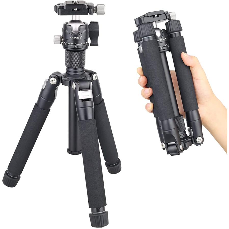 売れ筋 ミニ アルミ 三脚 コンパクト設計 ポータブル三段式三脚 Artcise 超軽量デザイン低重心 自由ボール雲台 搭載小型 トラベルパノラマ撮影可能三脚 日本産 Turningheadskennel Com