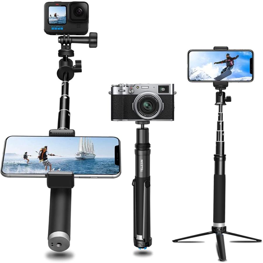 AFAITH 最新型 For GoPro 自撮り棒 セルカ棒 三脚・スマホクリップ付き アップレッド型 360度ボール雲台 無段段階伸縮 操作簡単 ア アクションカメラ、ウェアラブルカメラ