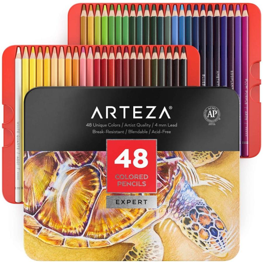 公式の Arteza色鉛筆 48色プロフェッショナルセット ソフトワックスベースの芯 デッサン スケッチ シェーディング 塗り絵に最適 缶ケース入り 初心者 Rakuten Www Aqtsolutions Com