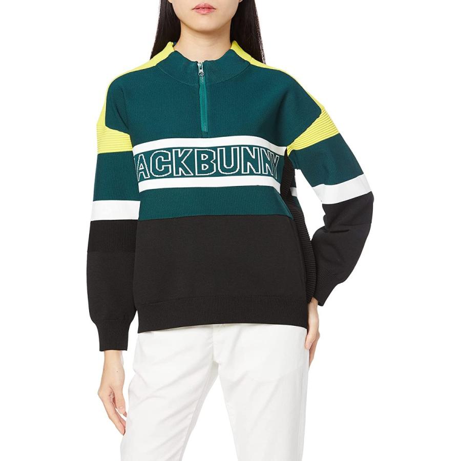ジャックバニー レディース ハーフハイネックニット パネルボーダー柄 263 レディース ゴルフ セーター 140 グリーン ラウンド用品 アクセサリー オカラ堂 263 大特価商品