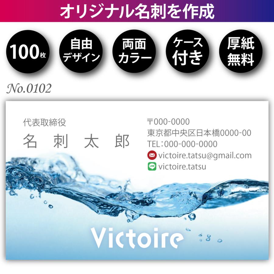 名刺 名刺作成 名刺印刷 格安 100枚 両面フルカラー ケース付 No.0102