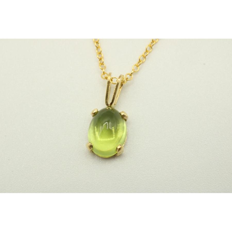 14KGF 天然ペリドット カボション 8×6mm ネックレス ペンダント