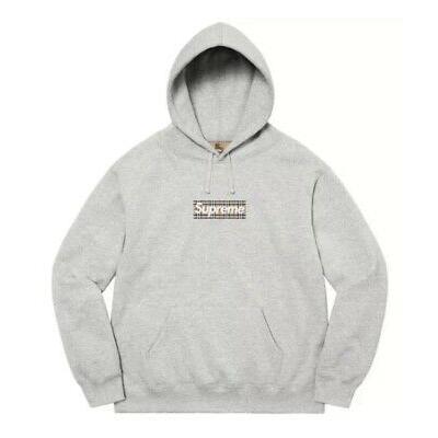 Supreme Burberry Box Logo Hooded Sweatshirt Heather Grey