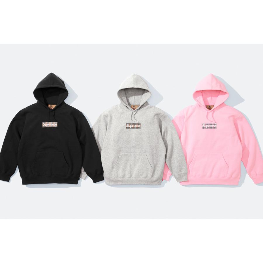 Supreme Burberry Box Logo Hooded Sweatshirt Heather Grey