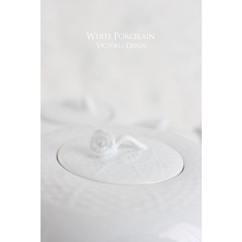 ポーセラーツ 白磁 ティーセット ラウンドトレス (ポット、クリーマー