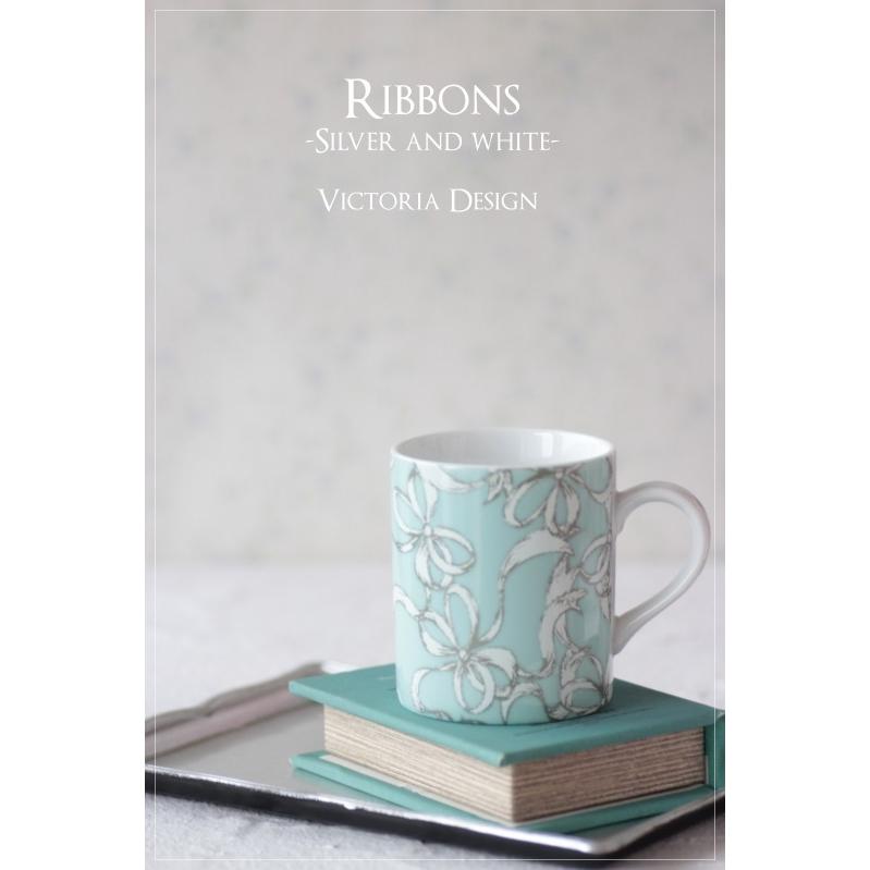 ポーセラーツ 転写紙 模様 RIBBONS (リボン・シルバー&ホワイト