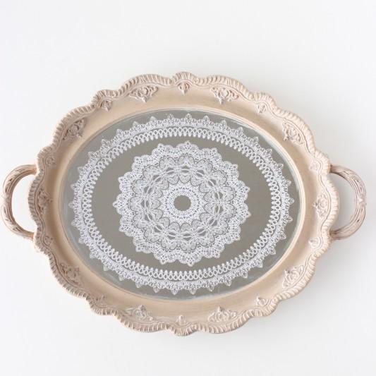トレー お盆 フリルミラートレイ おしゃれ アンティーク調 : VICTORIA