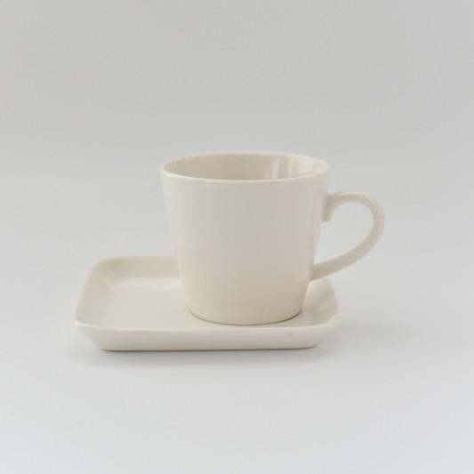 ポーセラーツ 白磁 食器 コーヒーカップ ソーサー セット スクエア