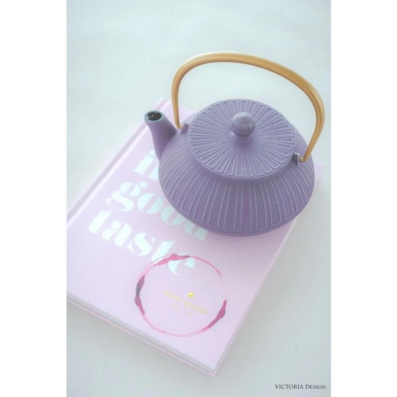 急須 鉄瓶 南部鉄器 菊(麻色)(ラベンダー)/ モダン 内面ホーロー