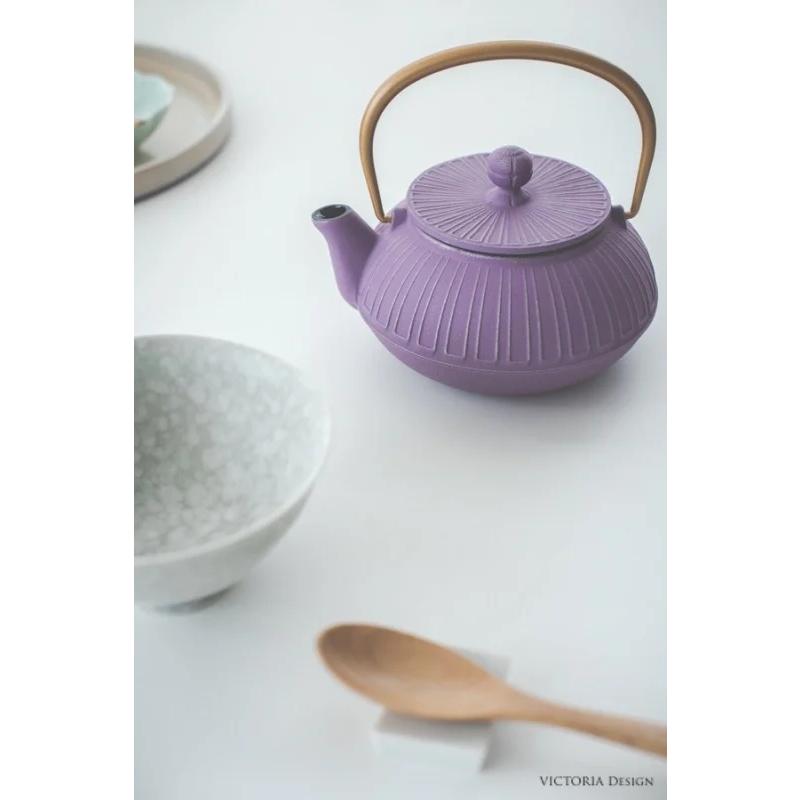 急須 鉄瓶 南部鉄器 菊(麻色)(ラベンダー)/ モダン 内面ホーロー