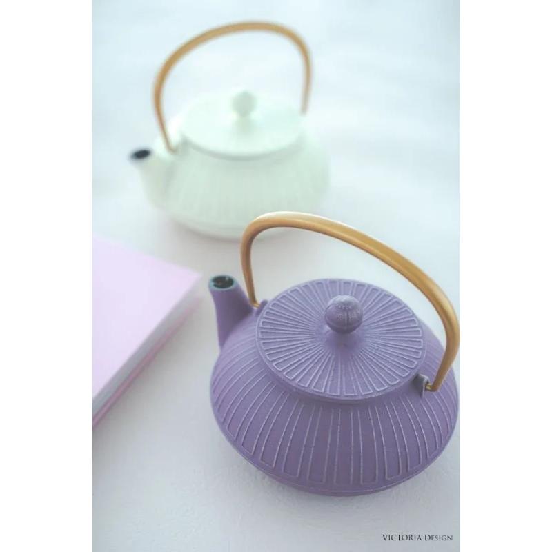 急須 鉄瓶 南部鉄器 菊(麻色)(ラベンダー)/ モダン 内面ホーロー