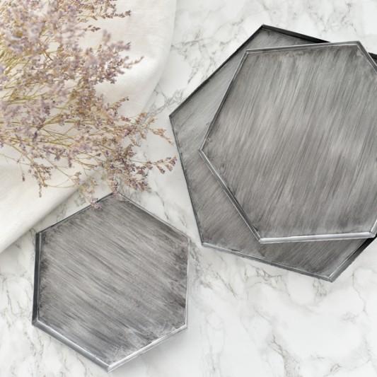 トレー お盆 エレガント アンティーク調 おしゃれ シルバーヘキサゴン