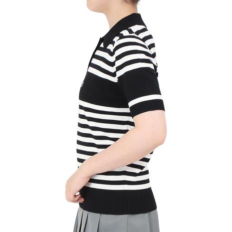 アドミラル ゴルフ（Admiral GOLF）（レディース）ゴルフウェア ボーダーニット ハーフスリーブ ポロシャツ ADLA451-BLKの画像
