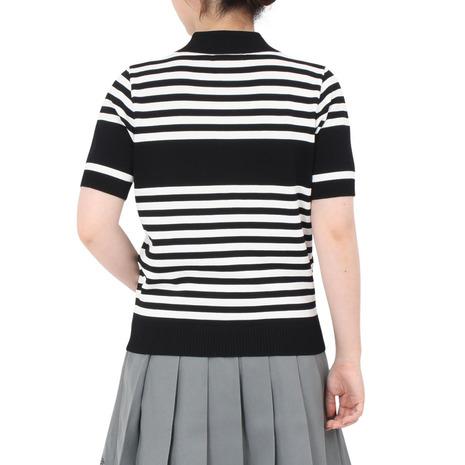 アドミラル ゴルフ（Admiral GOLF）（レディース）ゴルフウェア ボーダーニット ハーフスリーブ ポロシャツ ADLA451-BLKの画像