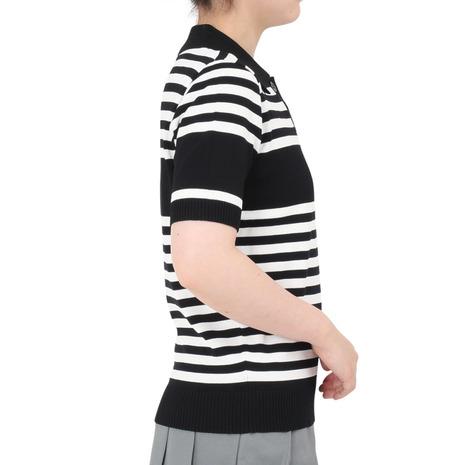 アドミラル ゴルフ（Admiral GOLF）（レディース）ゴルフウェア ボーダーニット ハーフスリーブ ポロシャツ ADLA451-BLKの画像