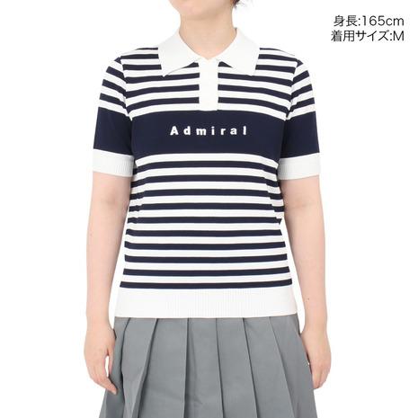 アドミラル ゴルフ（Admiral GOLF）（レディース）ゴルフウェア ボーダーニット ハーフスリーブ ポロシャツ ADLA451-WHTの画像