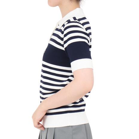 アドミラル ゴルフ（Admiral GOLF）（レディース）ゴルフウェア ボーダーニット ハーフスリーブ ポロシャツ ADLA451-WHTの画像