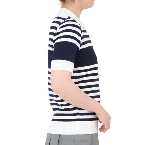 アドミラル ゴルフ（Admiral GOLF）（レディース）ゴルフウェア ボーダーニット ハーフスリーブ ポロシャツ ADLA451-WHTの画像