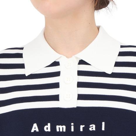 アドミラル ゴルフ（Admiral GOLF）（レディース）ゴルフウェア ボーダーニット ハーフスリーブ ポロシャツ ADLA451-WHTの画像