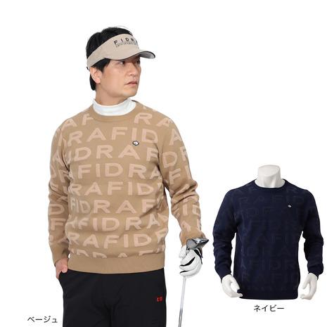 【美品】フィドラ ゴルフウェア 長袖 ニット セーター メンズウェア L FIDRA（フィドラ） （メンズ）ゴルフウェア 保温 長袖 ジャカード