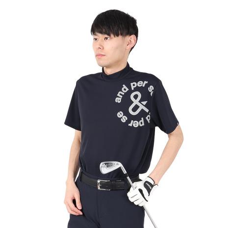 ゴルフウェア【and per se】ソルケアハニカム半袖モックネックシャツ　LL and per se（アンパスィ） （メンズ）モックネック ゴルフ ソルケア