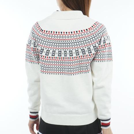 トミーヒルフィガーゴルフ（TOMMY HILFIGER GOLF）（レディース）ゴルフウェア フェアアイル柄 長袖ハイネックニット THLA573-WHT_2