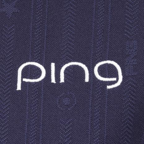 ピン（PING）（レディース）ゴルフウェア 凸凹 ストライプジャガード 半袖ボタンダウンシャツ 622-6160306-120の画像
