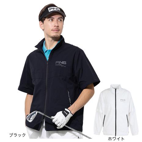 【極美品】ピン　PING メンズウェア　薄手ジャケット ナイロンジャンパー PING（ピン） ナイロンジャケット ライトベージュ系×黒 薄手 透け感