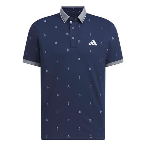 4万1800円　1piu1uguale3 GOLF 総柄 半袖ポロシャツ AKM ADIDAS GOLF アディダスゴルフ JF4897 半袖ポロシャツ 総柄 ブラック系