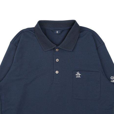 マンシングウエア　ネイビー長袖ポロシャツ M マンシング（MUNSING）（メンズ）ゴルフウェア サイドメッシュ長袖