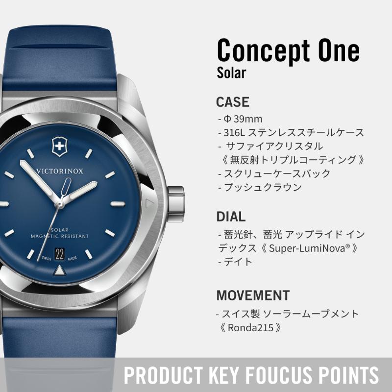 オリジナルCAPプレゼント ビクトリノックス VICTORINOX 公式 コンセプトワン ソーラー ブルー ラバーベルト 正規品 5年保証 時計 腕時計 メンズ レディースの画像