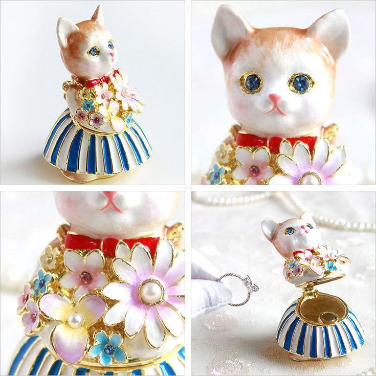 希少♦️猫脚　アンティーク♦️ジュエリーボックス♦️シルバー×ロイヤルブルー♦️送料込 ピィアース フルールキャット ジュエリーボックス EX595-1 猫 ネコ