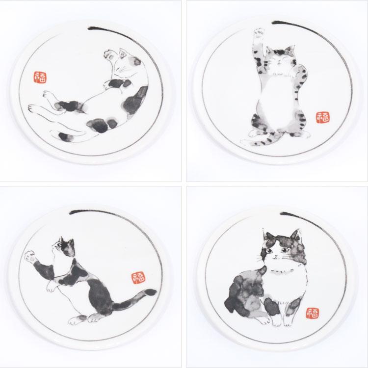 猫 絵小皿揃 6枚セット T24-1-02 小皿 お皿 ねこ ネコ にゃんこ 猫柄