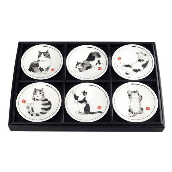 【未使用】非売品☆ネコの小皿 猫 絵小皿揃 6枚セット T24-1-02 小皿 お皿 ねこ ネコ にゃんこ 猫柄