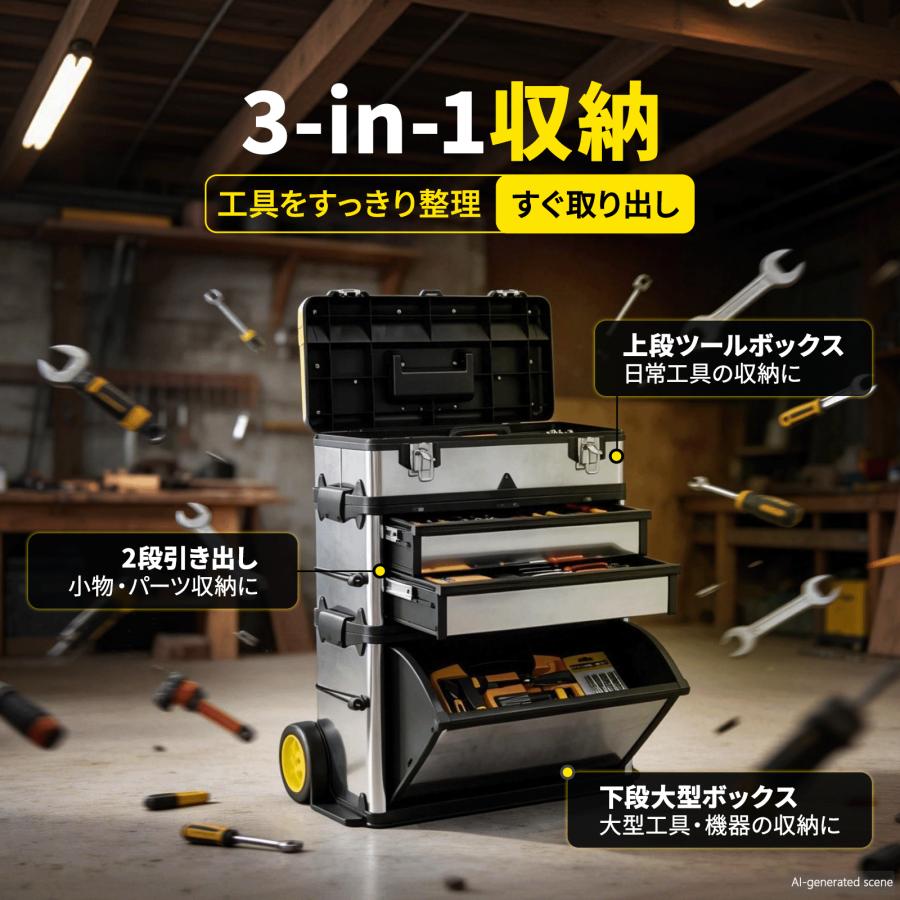 vidaXL 3段式 工具箱 キャスター付き : vidaXL Yahoo!店 - 通販