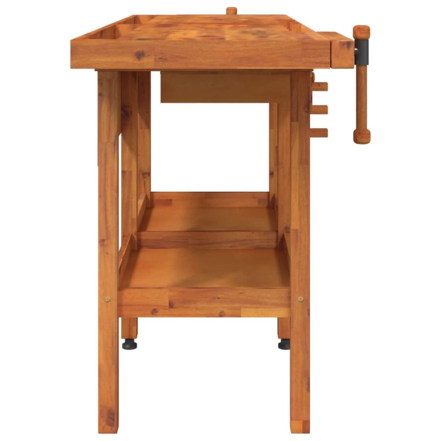 vidaXL 作業台 引き出し＆バイス付き 162x62x83 cm アカシア無垢材